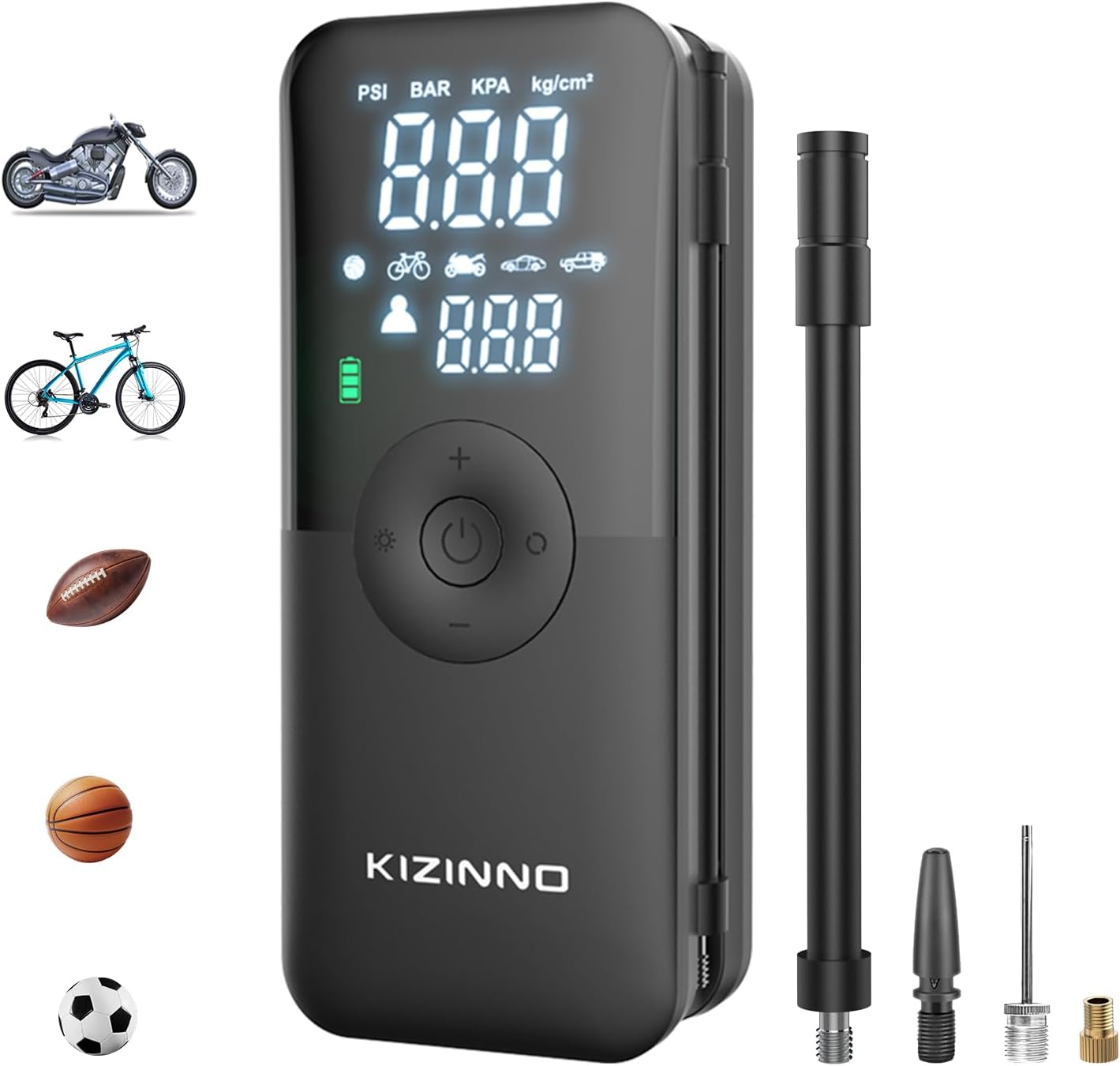 Electric Bike Pump Portable for Bicycle Tires, Compact Motor Air Pump - Fast Inflator 150PSI Smart Air Pump with Digital Pressure Gauge for Bike, E-Bike, Motorcycle with Presta and Schrader Valve