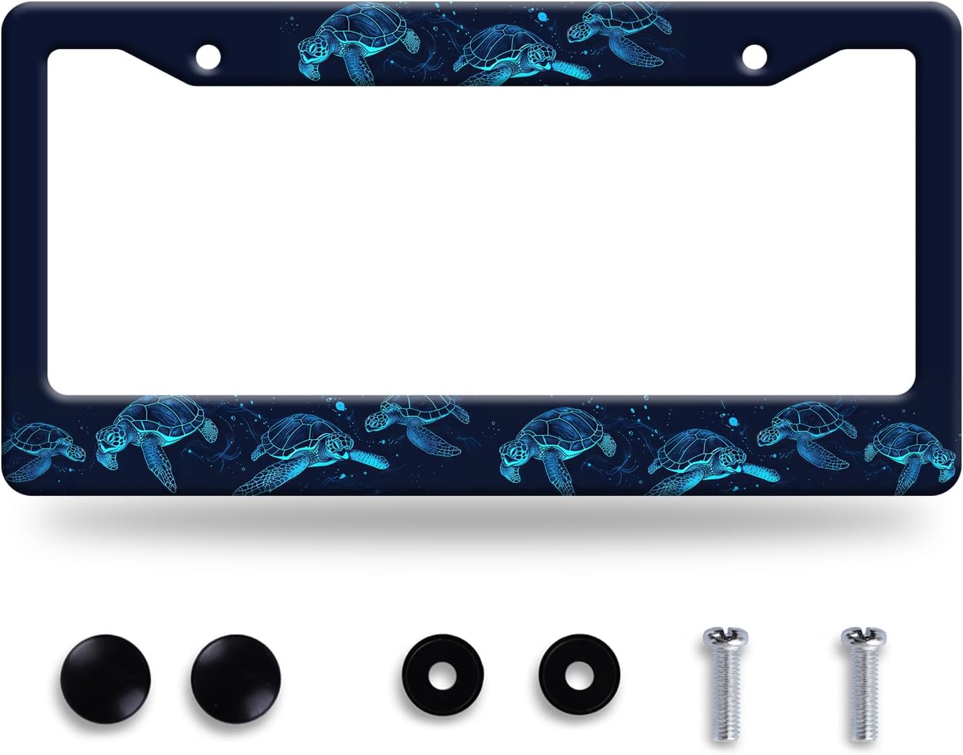Sea Turtle License Plate Frame Blue Turtles License Plate Stainless Steel Funny License Plate Holder Ocean Animal Car Accessory Car Decoration 12.3" x 6.3" Fits Standard Vehicles Size