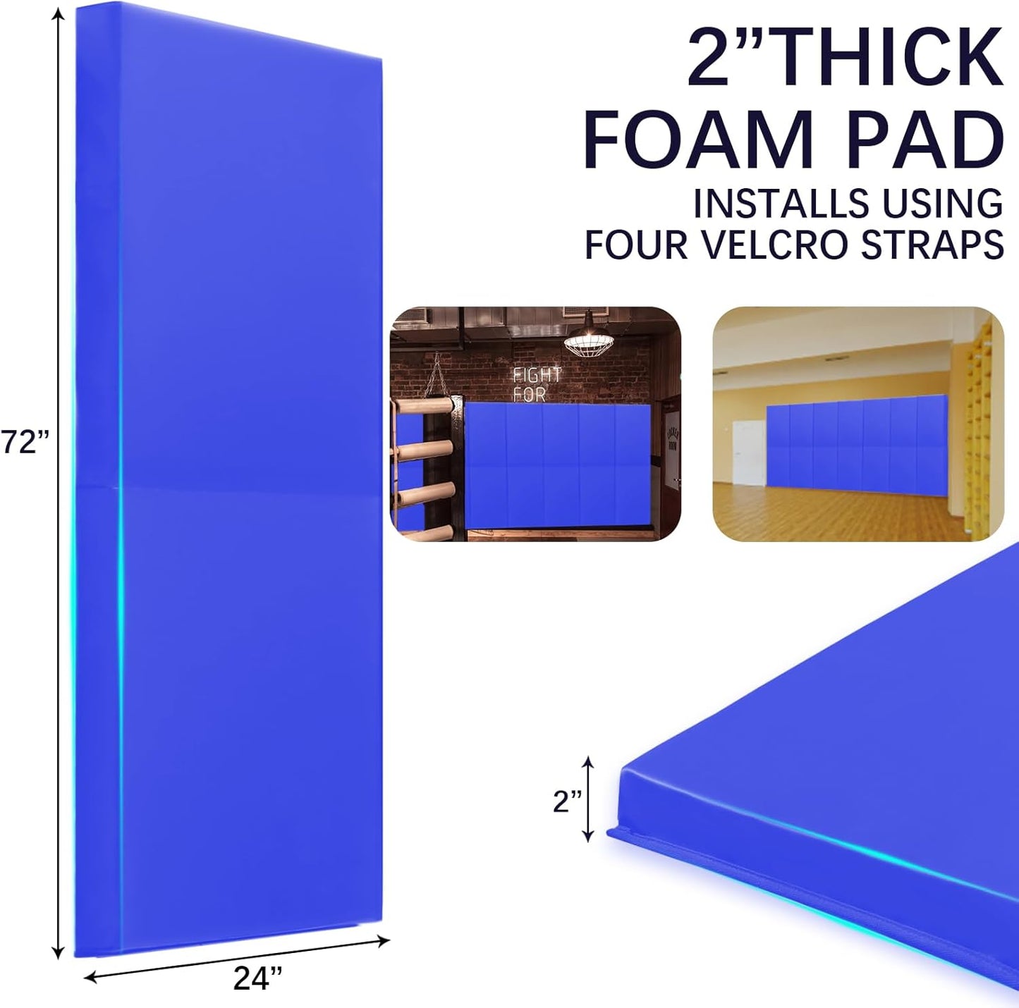 PROGOAL 60"/72" High Gym Wall Padding 2"/4" Thick Foam Basketball Court Wall Mount Protector for Garage Taekwondo Babyroom - Durable Waterproof Anti-Cushion