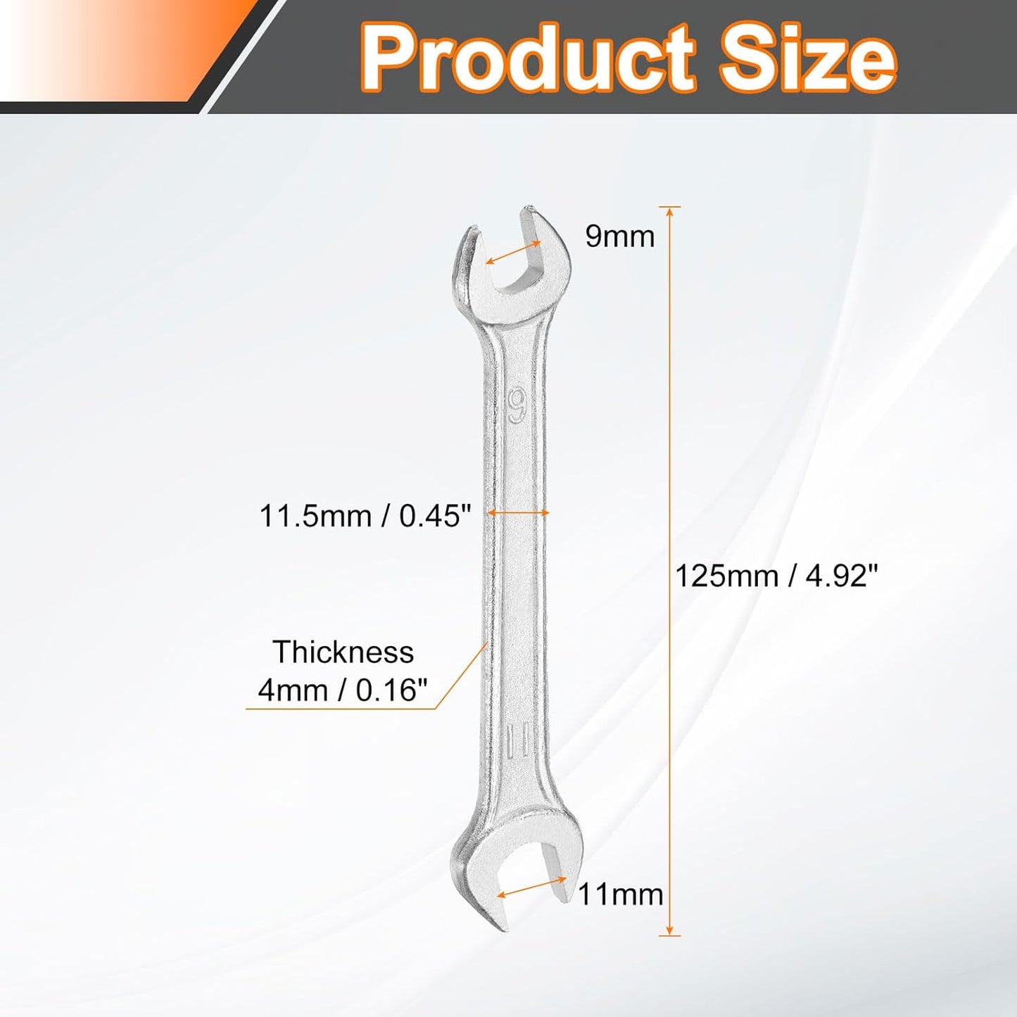 HARFINGTON Double Open End Wrench 9mm x 11mm Metric 15 Degree Offset Angle Small Flat Head Wrench Galvanizing Open Ended Spanner for Automotive Repair Furniture Assembly