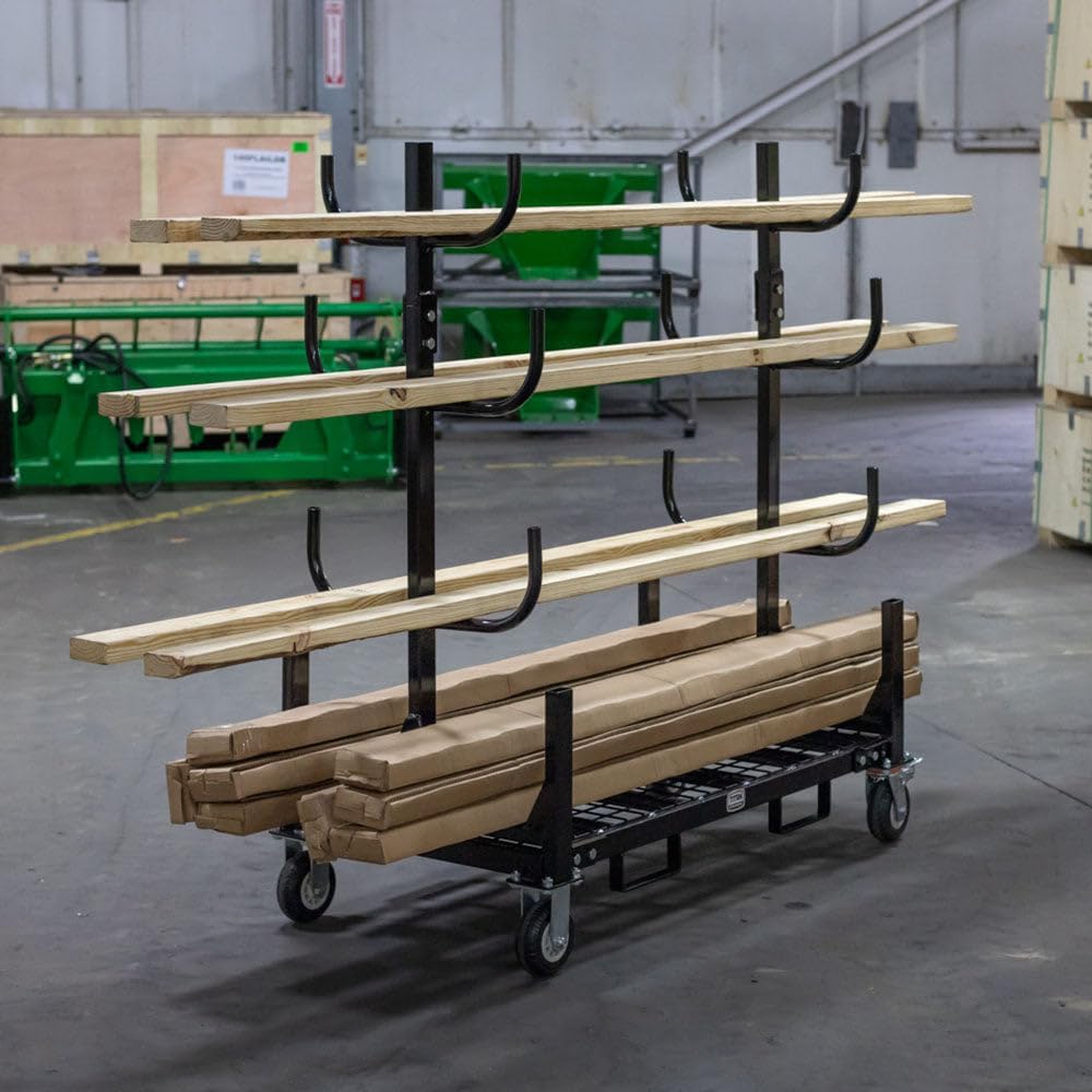Titan Attachments Mobile Conduit Lumber and Pipe Rack with Eight Bins, Heavy-Duty Rolling Platform Base with Fork Pockets and Locking Caster Wheels, 2,500 LB Capacity, Mobile Roller Dolly