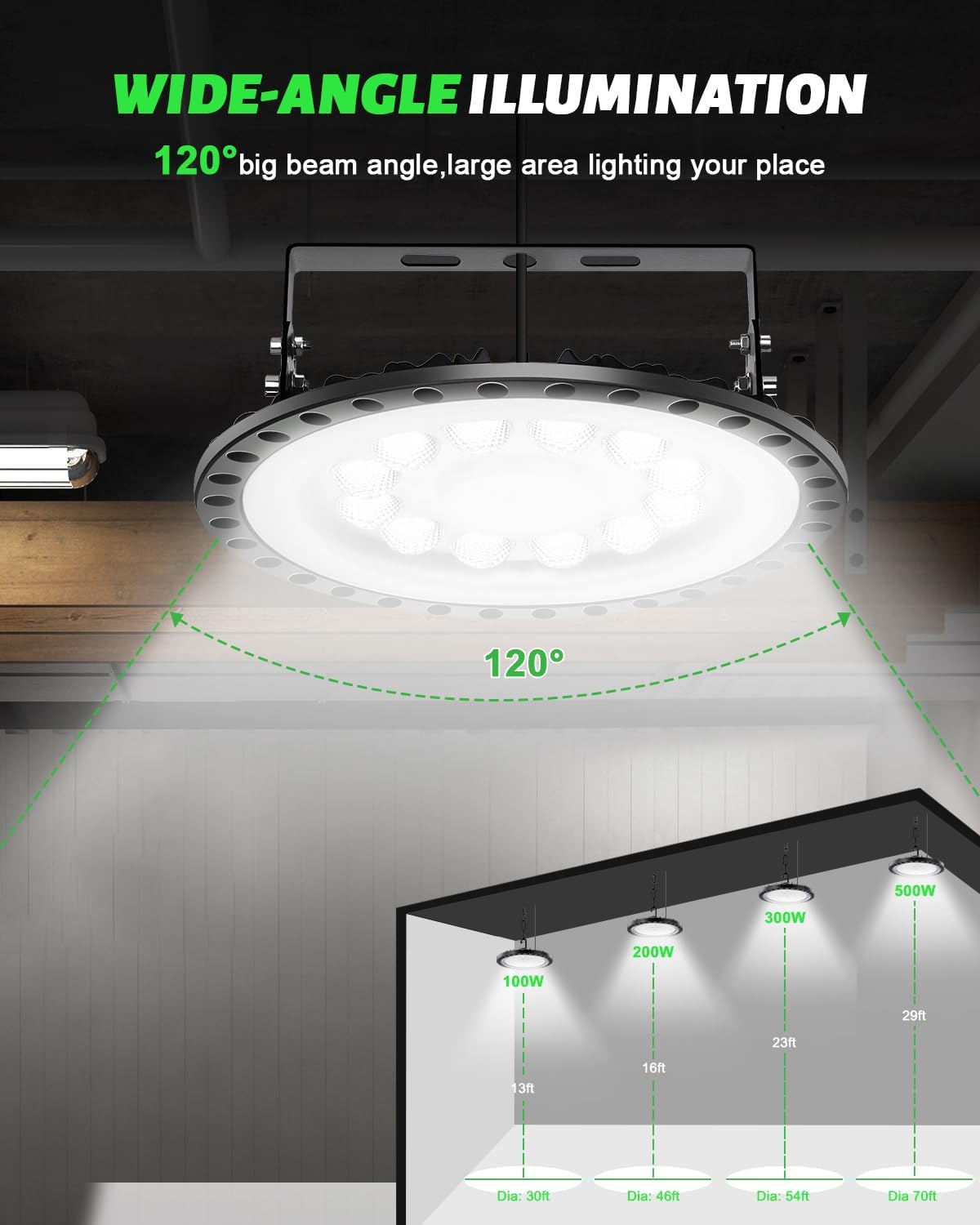 Viugreum High Bay LED Shop Lights, 100W UFO LED High Bay Light 10,000LM 120V LED High Bay Lights 5000K Daylight, Alternative to 450W MH/HPS for Garage Workshop Barn Factory Warehouse - 10 Pack