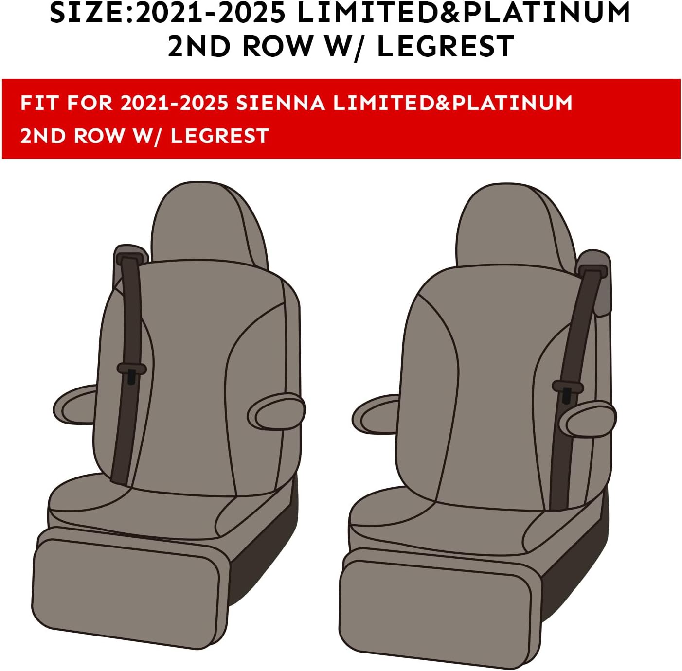 EKR Sienna Seat Covers for 2021-2025 Toyota Sienna Limited,Platinum,2nd Row Captain Chairs with Legrest 7 Seats,Automotive Seat Covers,Car Seat Cover Full Set,Leather (Burgundy)