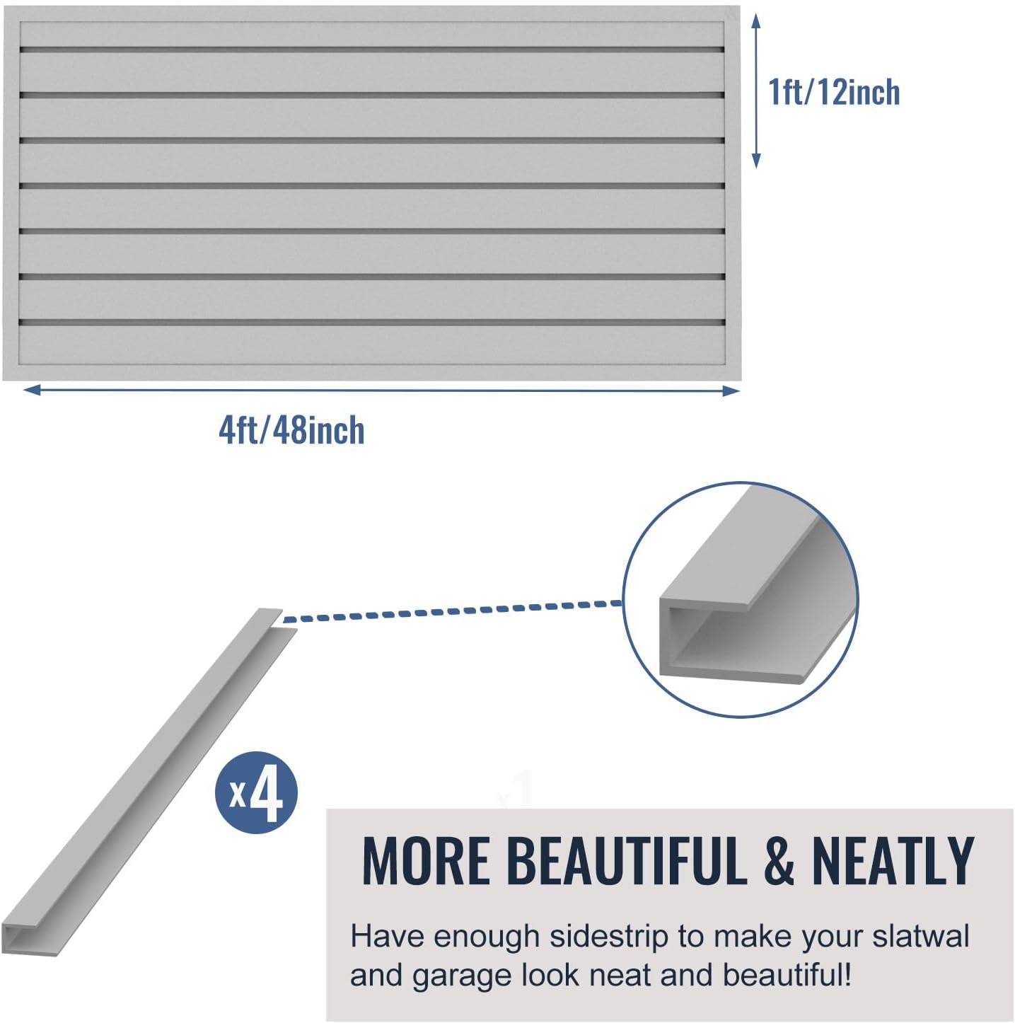 Slatwall Panel Garage Organizer PVC Slatwall Heavy Duty Wall Mounted Rack, Interlocking Slat Wall Panels for Tool Organization Peg Board(Grey 4 x 2 ft)