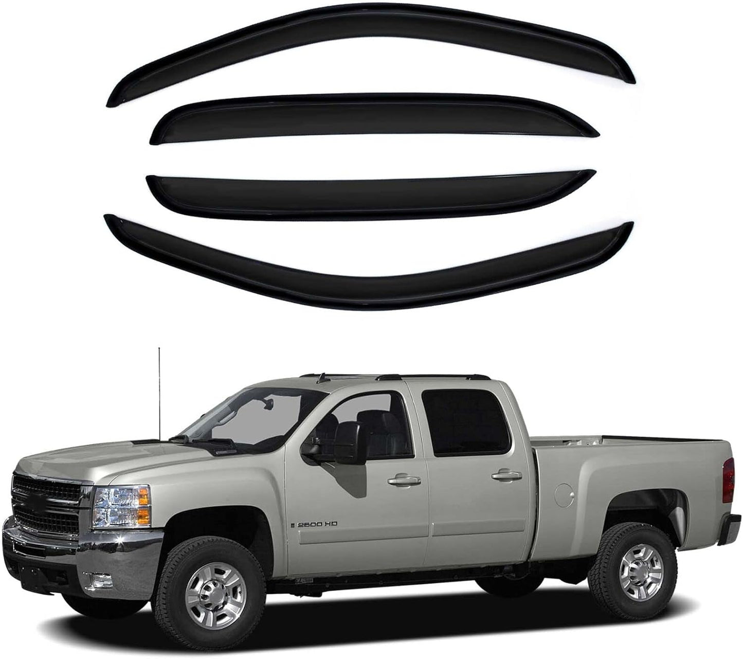 Sun/Rain Guards Window Visors Wind Deflector Compatible with Avalanche/Suburban/Yukon/Silverado/Sierra Crew Cab 4pcs