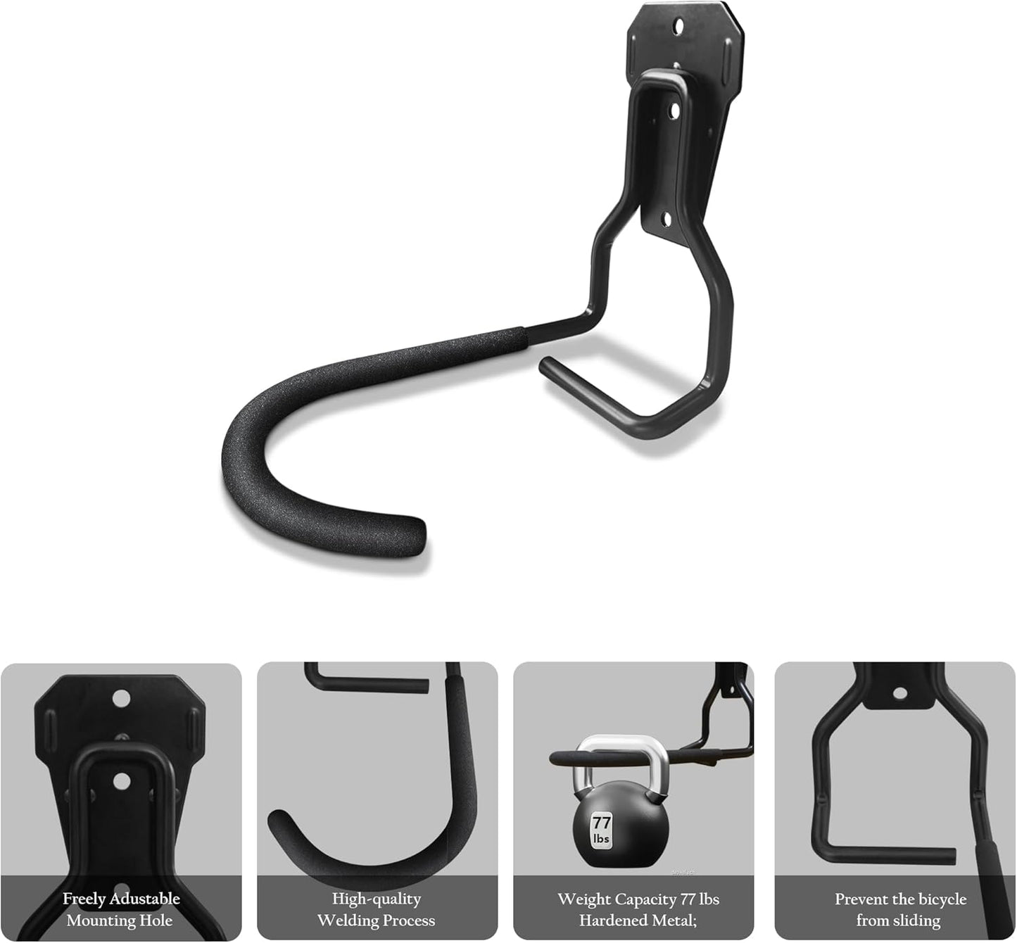 Bike Rack Wall Mount Garage Bike Hook Storage Hanger Space Saving Vertical Bike Rack Organization for Road/Mountain/Folding Bike, Holds Up to 77 Lbs