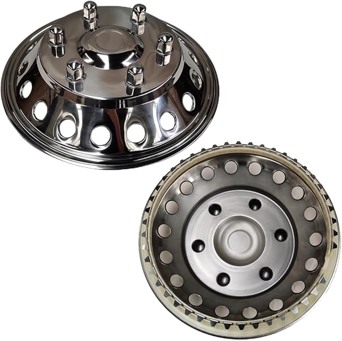 K16AF 16" Front Polished Stainless Steel Dually Wheel Simulator,2pc Snap on Single Rear Wheel Hubcaps,6 Lug 18 Hand Hole Wheel Cover for 2012-2021 Dodge,Mercedes and Freightliner Sprinter Van