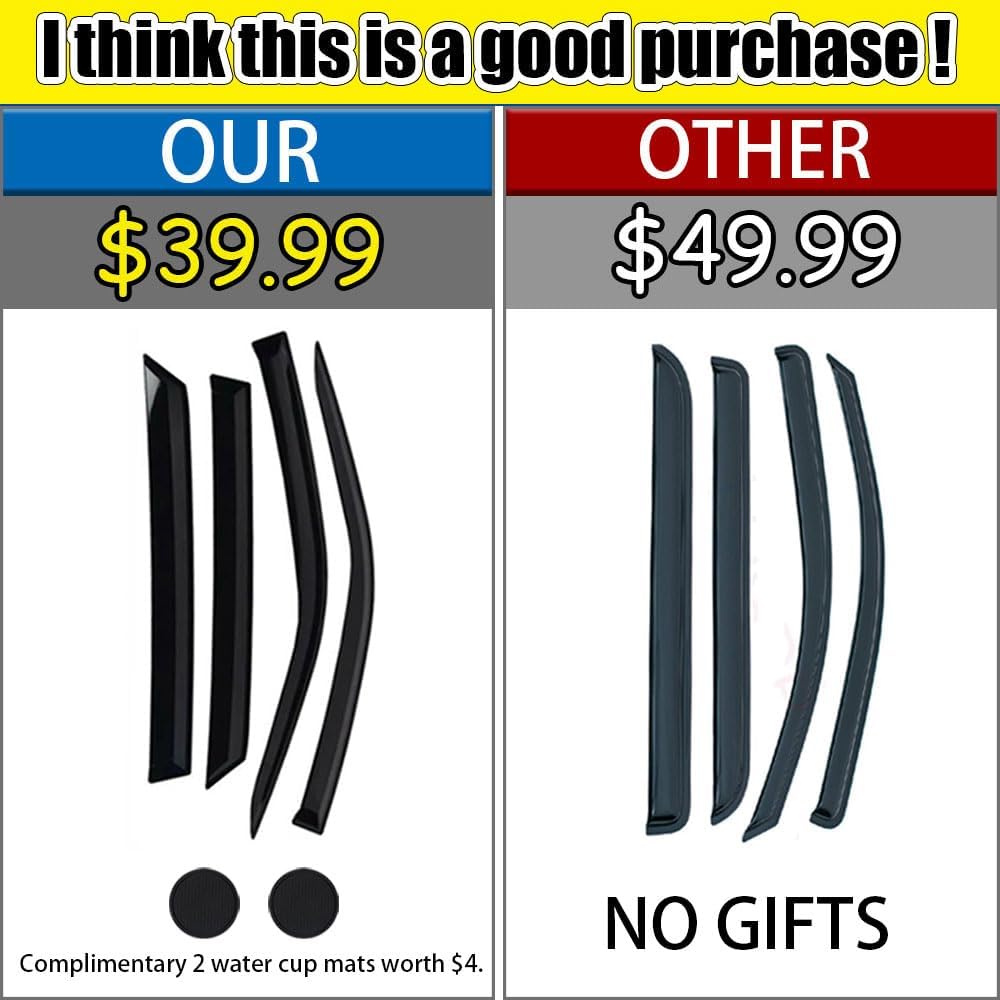 Rain Guards for Mazda CX-5 2013-2016, Tape-on Side Window Deflectors for Mazda CX-5, Window Visors for Mazda Cars, for Mazda Car Accessories 4 Rain Guards ＆ 2 Car Coasters