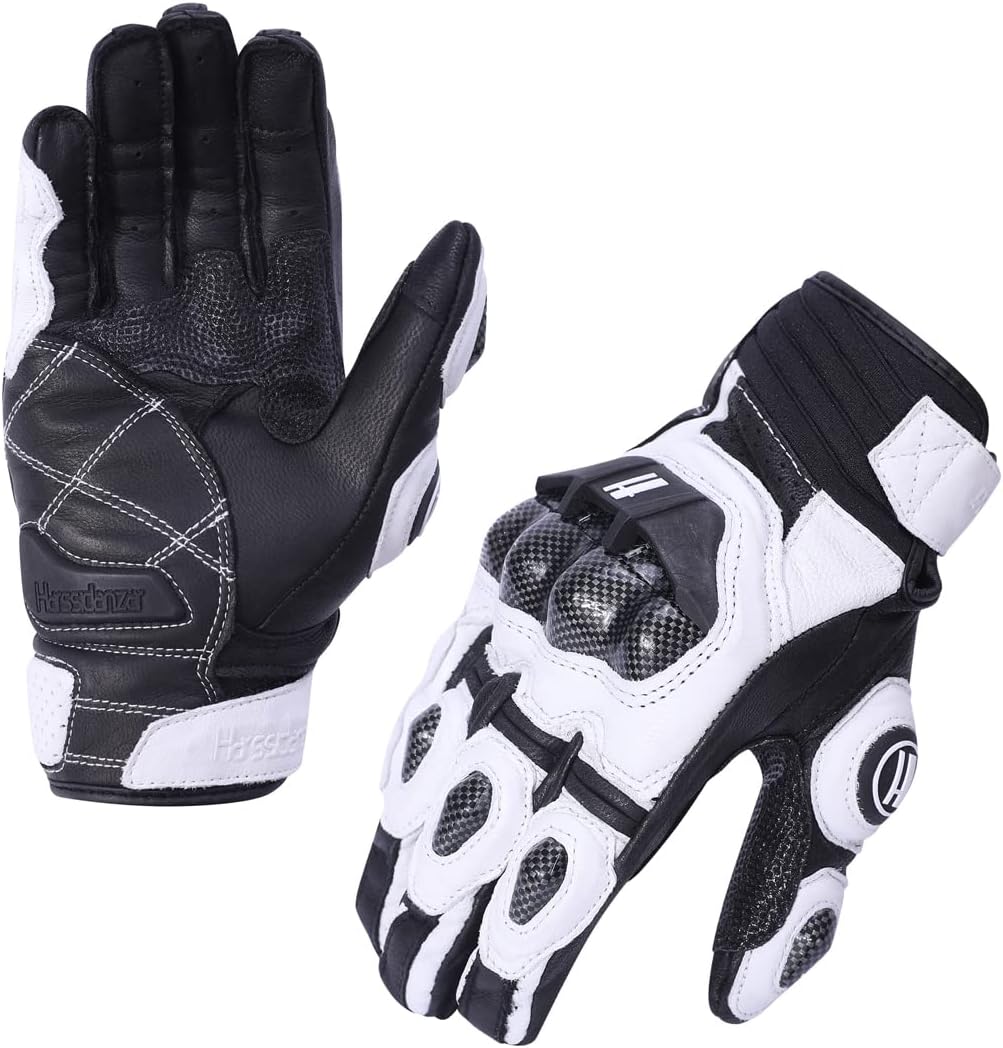 Harssidanzar Breathable Leather Motorcycle Gloves Touchscreen for Men Women KM046