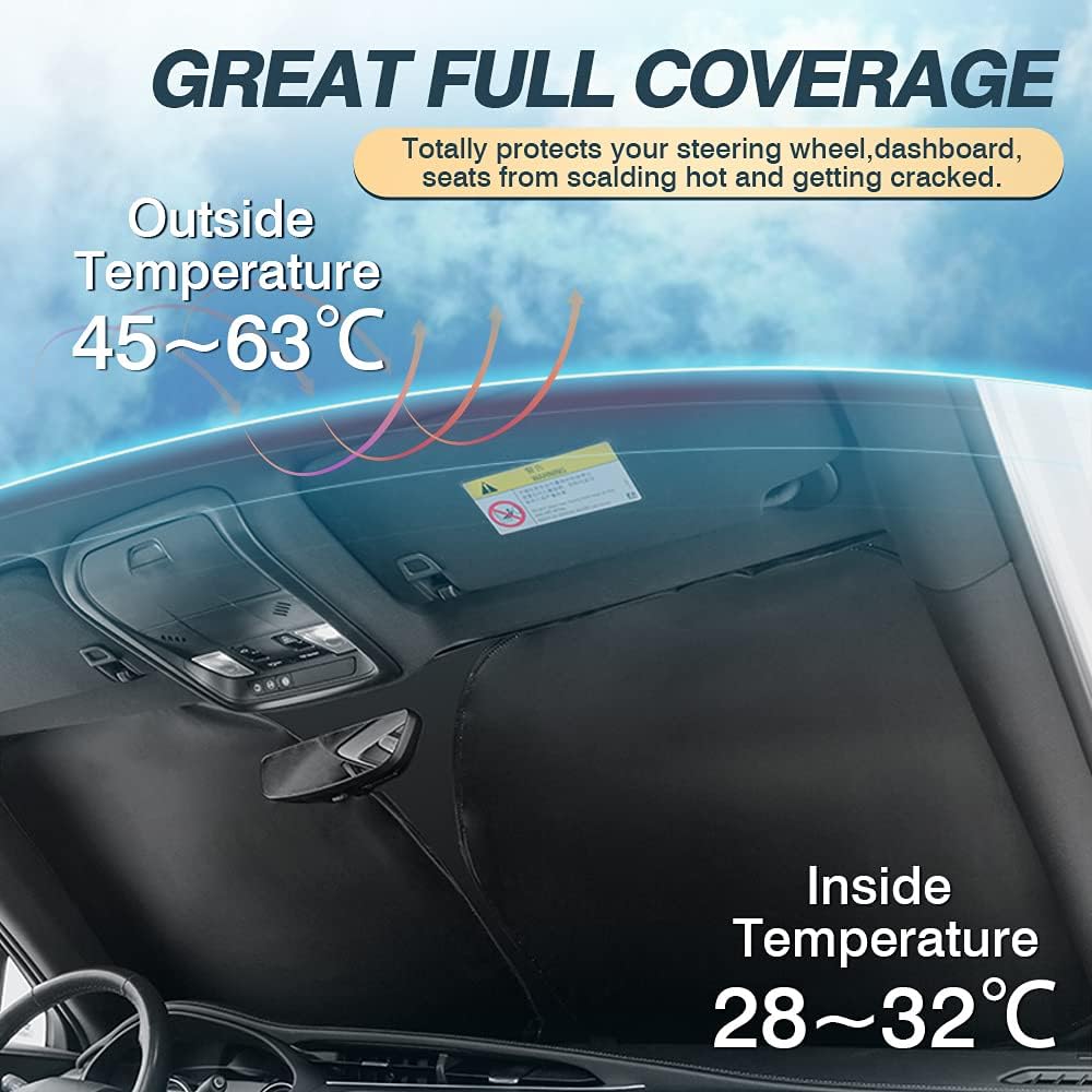 Cartist Windshield Sun Shade Fits for Ford Mustang Mach-e 2021 2022 2023 2024 2025 Accessories Foldable Car Front Window Sunshade for Mustang Mach-e Sun Visor Block UV Rays