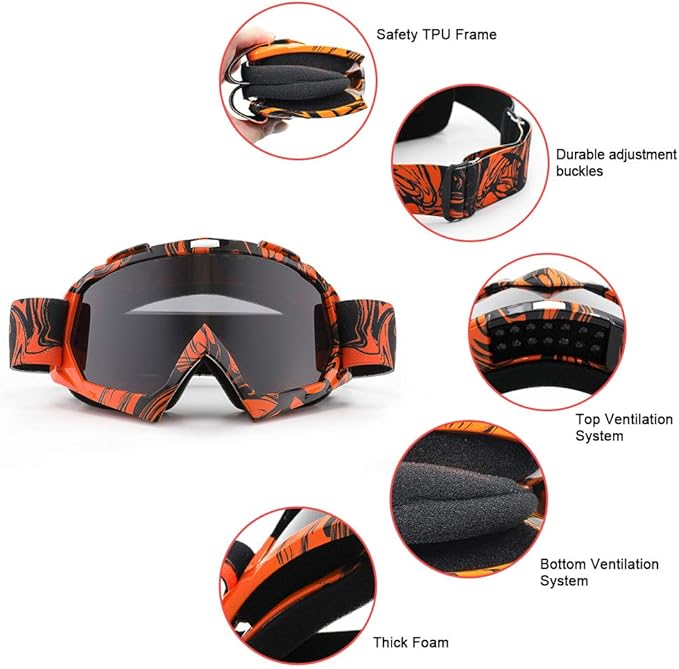 SPOSUNE Dirt Bike ATV Goggles UV400 Motorcycle Goggles for Men Women Youth Motocross Riding Goggles Windproof Dustproof