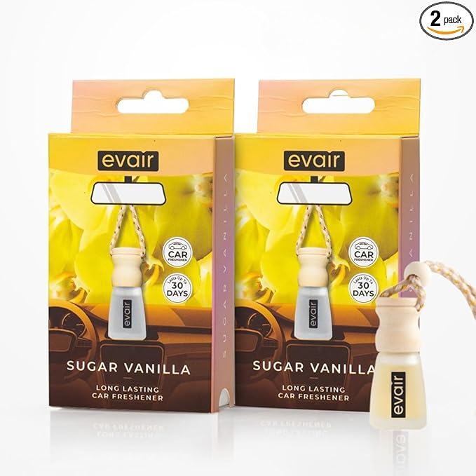 Evair Scent For Car Air Freshener Hanging 2 Pack Air Fresheners Diffuser -Vanilla Fragrance Oil Air Diffuser for Car, 60 days Long Lasting Fragrance Essential Oil