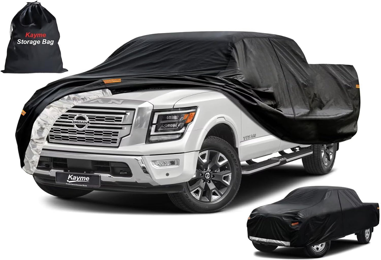 Kayme Truck Cover Custom Fit Nissan Titan(2004-2015) King/Crew Cab Long Bed. Full Exterior Heavy Duty Outdoor Pickup Truck Car Cover Waterproof All Weather.Car Tarp for Wind Sun Dust Protection.Black