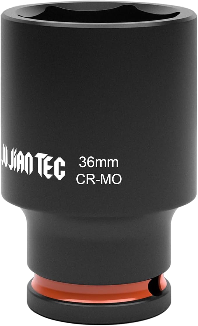 1/2 Inch Drive - 36mm Deep Impact Socket with Anti-Rounding 6 Point Design, Heat-Treated Cr-Mo Steel, Automotive, Truck Maintenance, Heavy Equipment Repair