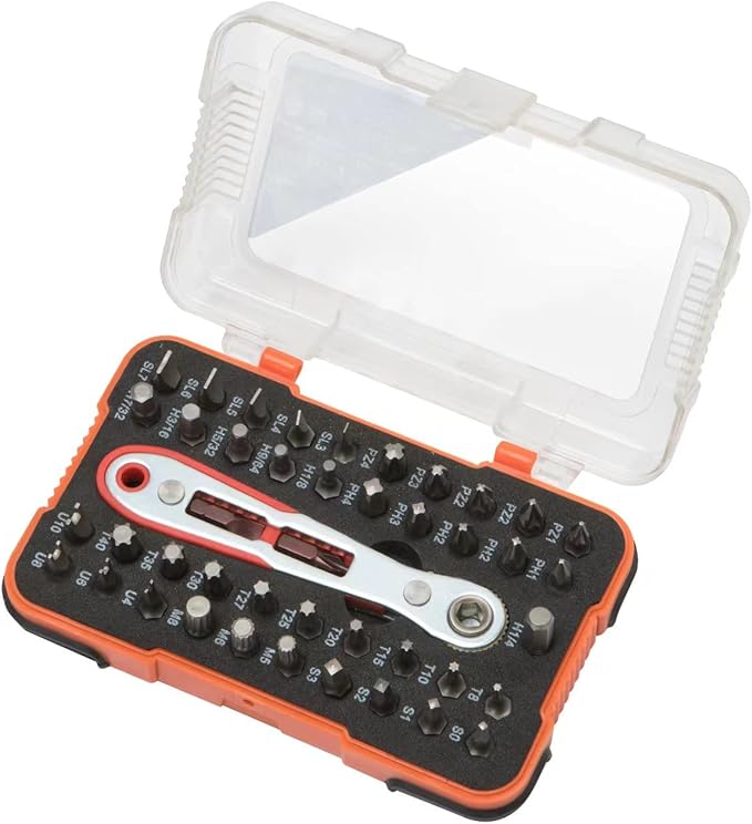 ROTATION 44pc Bit Set with 1/4 Mini Ratchet Offset Screwdriver, Portable Case, CR-V Steel, Drive Handle & Multi Hex/Phillips/Slotted/Torx/Star Bit
