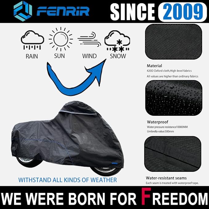 FENRIR 96" Motorcycle Cover Waterproof Outdoor Storage Exhaust Pipe Anti-Scalding Compatible with Harley Davidson Softail Fat bob Fat boy Low Rider Breakout Indian Scout Chief Shadow Vulcan Boulevard