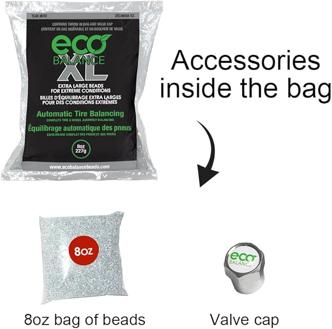 ECO Balance 08-ECOXL12 ECO XL Extreme Condition Tire/Wheel Balancing Beads - Off-Road Vehicles, Light Duty Truck Tires, (12) 8oz Balance Bead Bags, (12) Valve Caps