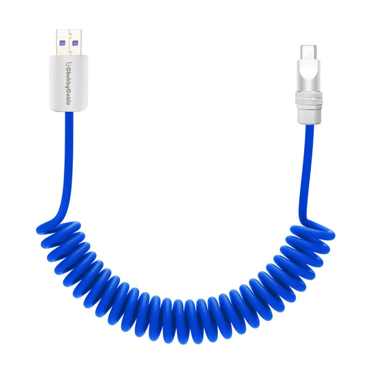 chubbycable Curly Chubby - Retractable Fast Charging Cable 240W Coiled Charger Cord for Car Durable USB-C Cable for Phones, Tablets and More, Dark Blue, USB-A to Type-C, 1.3FT-2.3FT