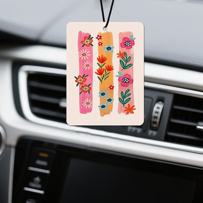 Bluebell scent Boho Floral Car Air Fresheners Natural Non Toxic Air Freshener 4 - Pack Colorful Brushstroke Flower Designs, Ideal Decor & Gift for Nature Lovers, for Car, Closet & Home