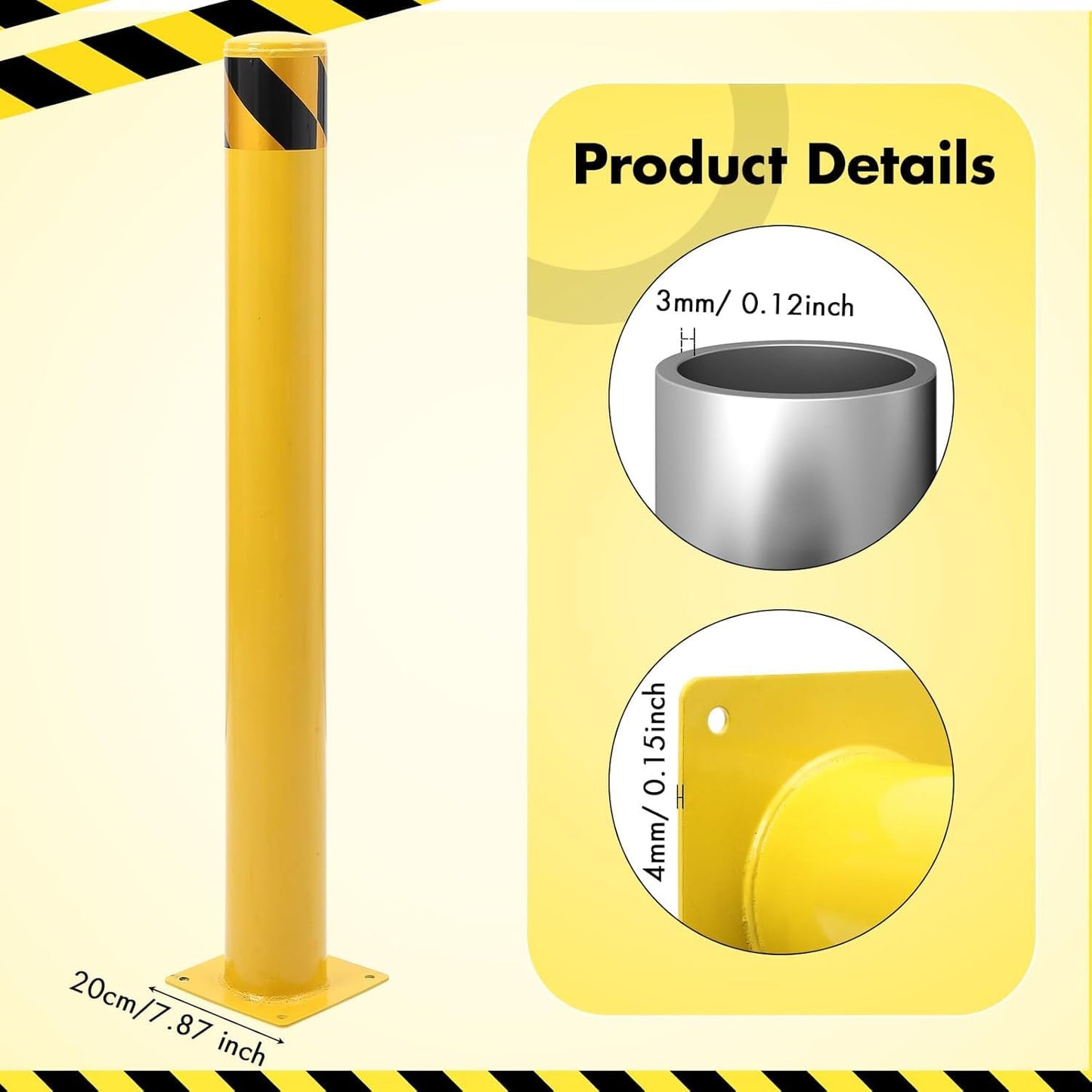 8 Pack Safety Bollard Post, 30 Inch Height 4.5 Inch Diameter Yellow Pipe Safety Steel Bollards with Anchor Bolts and Wrench, Steel Bollards for Road Warning Construction Public Place Traffic Control