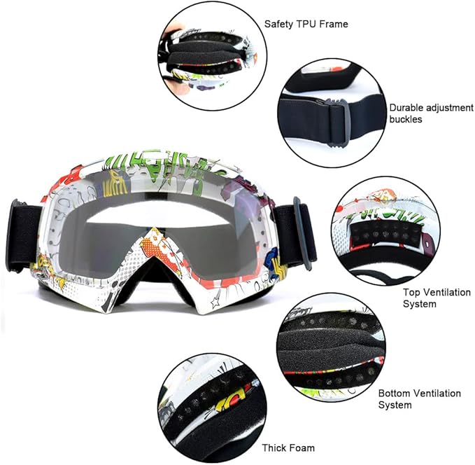 SPOSUNE Dirt Bike ATV Goggles UV400 Motorcycle Goggles for Men Women Youth Motocross Riding Goggles Windproof Dustproof