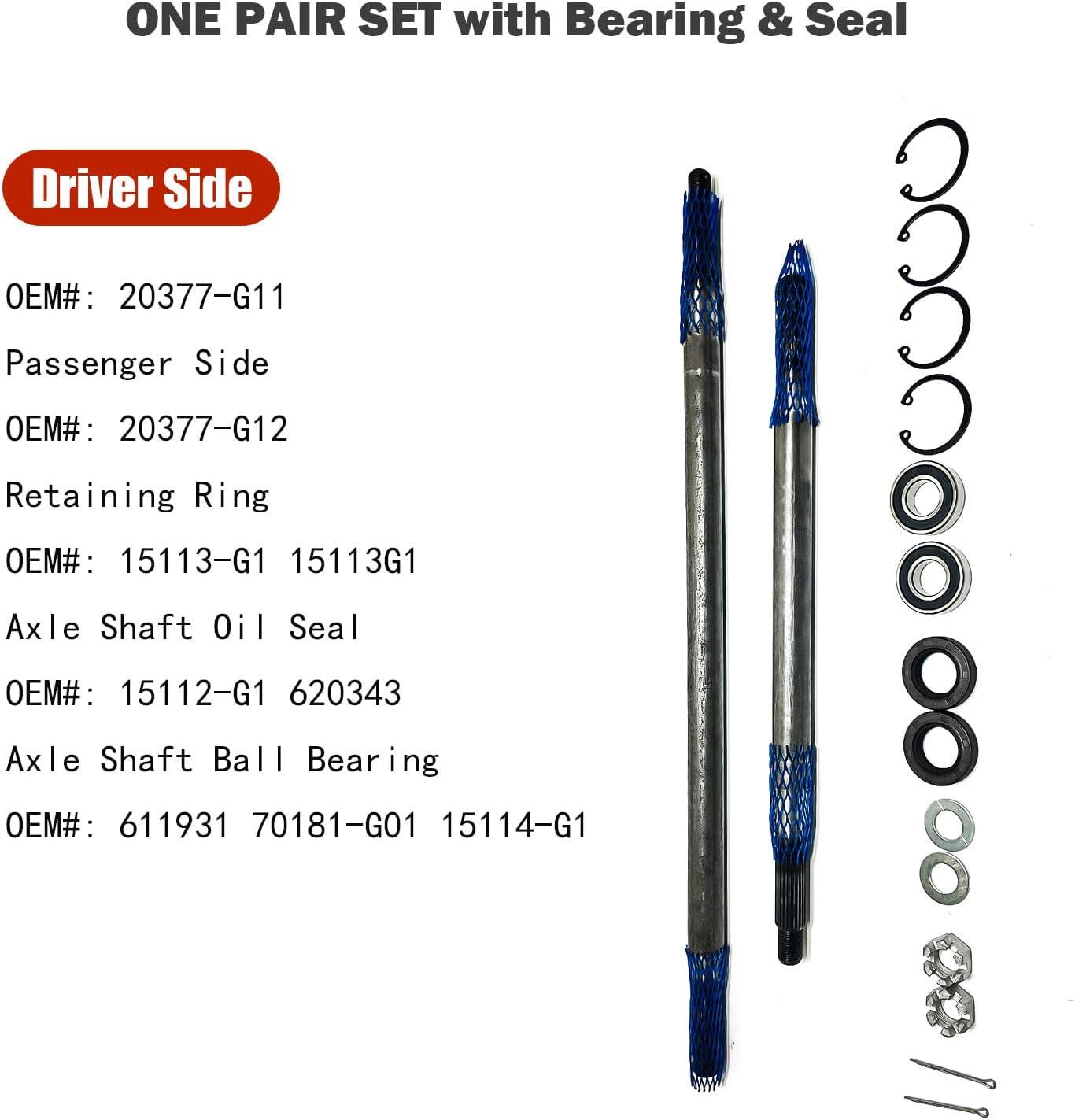 LOSTAR Golf Cart Driver/Passenger Side Rear Axle Shaft with Bearing Seal Kit Compatible with 1994-2013 EZGO TXT Medalist Replacement OEM# 20377G11 20377G12