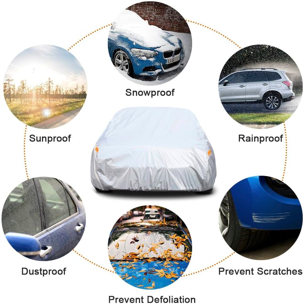 Kayme 6 Layers SUV Car Cover Custom Fit for Dodge Durango (2004-2025) Waterproof All Weather for Automobiles, Outdoor Full Cover Rain Sun UV Protection.Silver