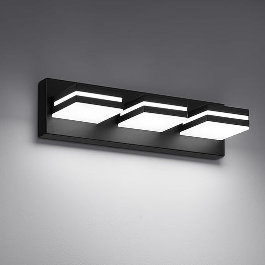 Modern LED Small Bathroom Lights Fixtures(3-Light),Metal Black Acrylic Wall Lighting,Vanity Lights for Bathroom Over Mirror(6000K 16in)