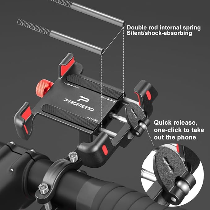 Quick Release Bike Phone Mount Holder, Aluminum Alloy Motorcycle Phone Mount, 360° Rotation, Universal Bicycle Phone Mount for 4.5-7 Inch Phones