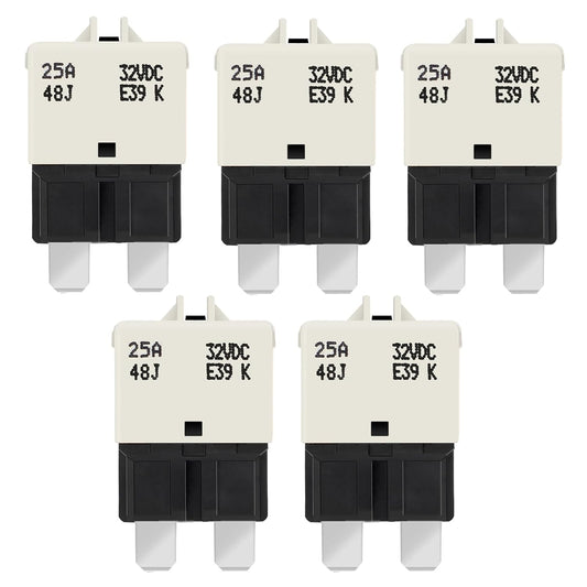 GLOSO Circuit Breaker Fuse E39 (T3) Manual Reset for Car Truck RV Automotive Marine Boat Trolling Motor & Custom Wiring Audio Battery Protection/Low Profile ATC/ATO (25A - 5 Pack)