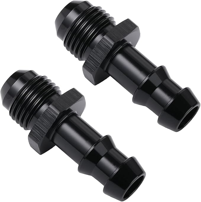 6AN Male Flare to 3/8 Hose Barb Straight Fitting Adapter Aluminum Black 2PCS