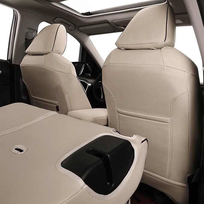 EKR Rav4 Seat Covers Custom Fit for Toyota Rav4 XLE,Platinum,Limited 2013-2018 & SE 2016-2018, Leather Truck Seat Cover Full Set for SUV,Faux Leather(Beige)