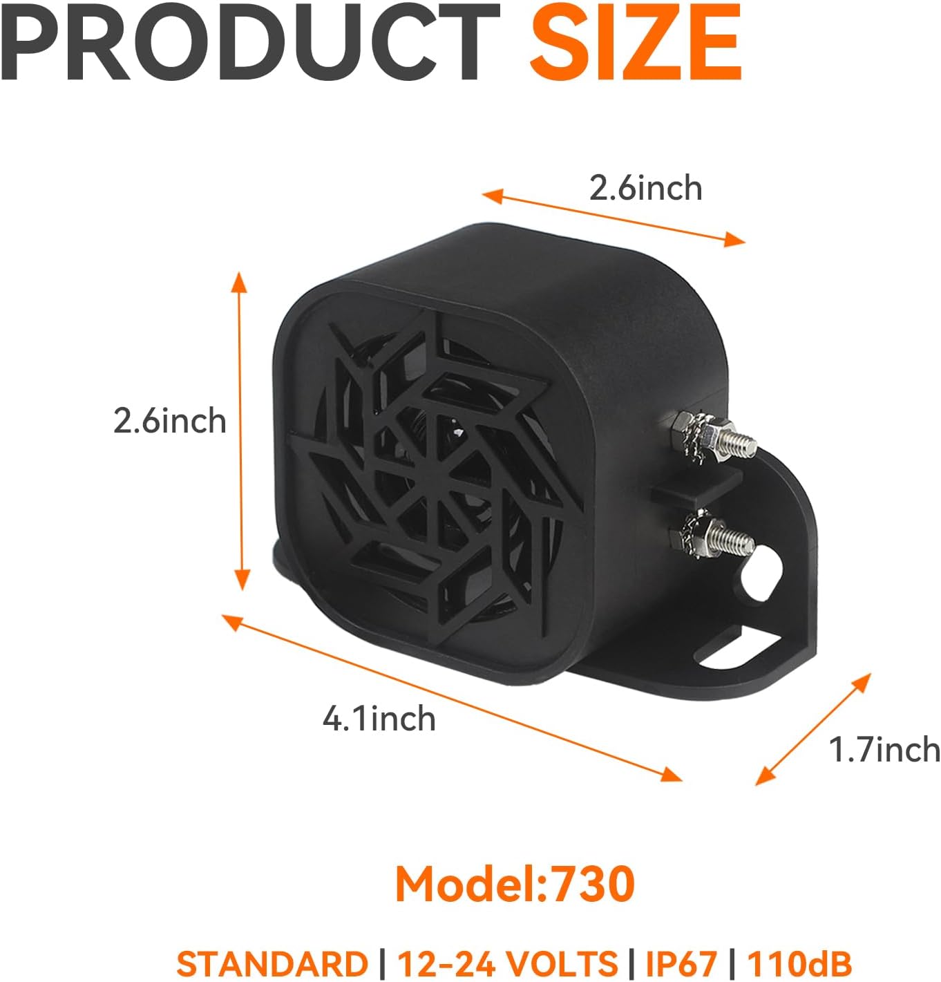 730 Back-up Alarm 12V-24V 110dB IP67 Waterproof Dust-Proof Reversing Warning Alarm with Super Loud Beeper Tone for Truck Van Forklift Car Lorry Agricultural Vehicles