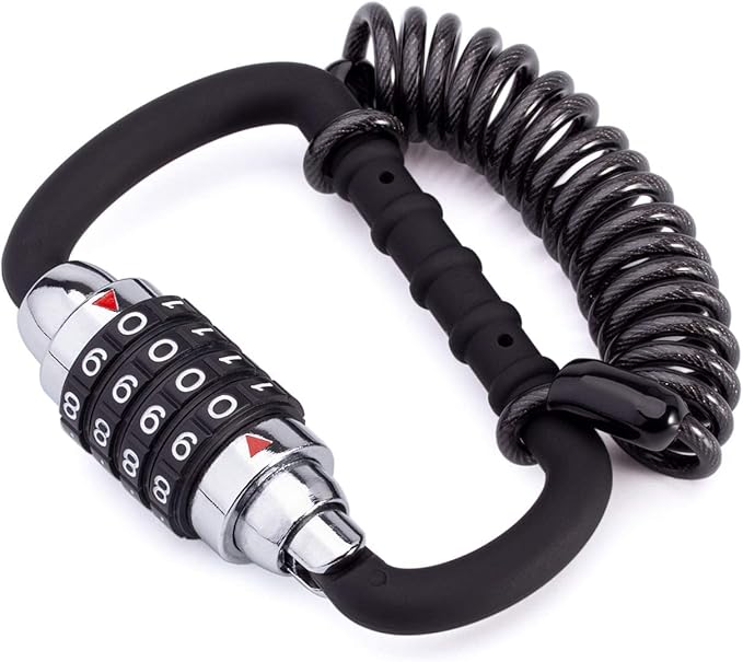 Motorcycle Helmet Cable Lock with 4 Digit Combination,Resettable Bike Lock with T Bar,Anti Theft Retractable Luggage Lock