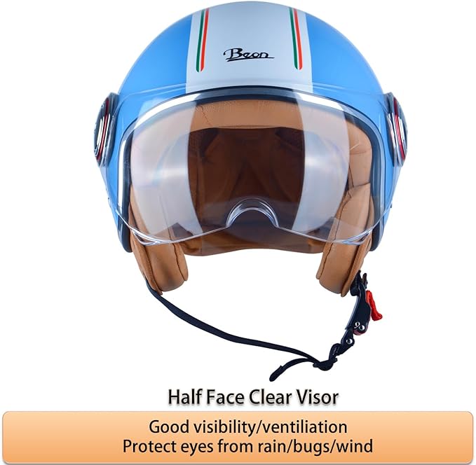 Open Face Motorcycle Helmet for Adults,DOT Approved - Moped Half Vespa Retro Helmet with Anti-Scratch Visor for Men and Women