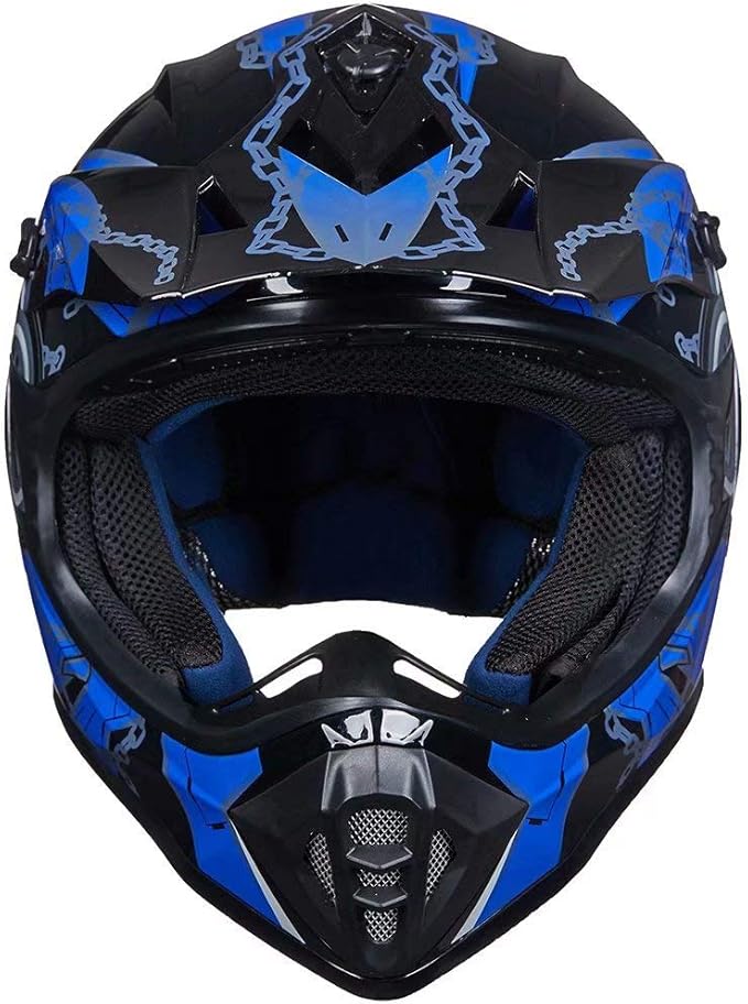 ILM Youth & Kids Dirt Bike Helmets Motocross ATV Dirtbike BMX MX Offroad Full Face Motorcycle Helmet, DOT Approved Model 128YS (Blue Black, Youth-Medium)