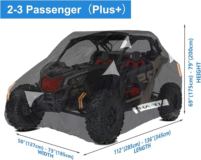 UTV Cover Waterproof Heavy Duty Oxford Cloth All Weather Protection Covers for Can-Am Maverick X3 Polaris RZR/XP Turbo S Yamaha Kawasaki TERYX KRX UTV Accessories, 2-3 Seater-Plus