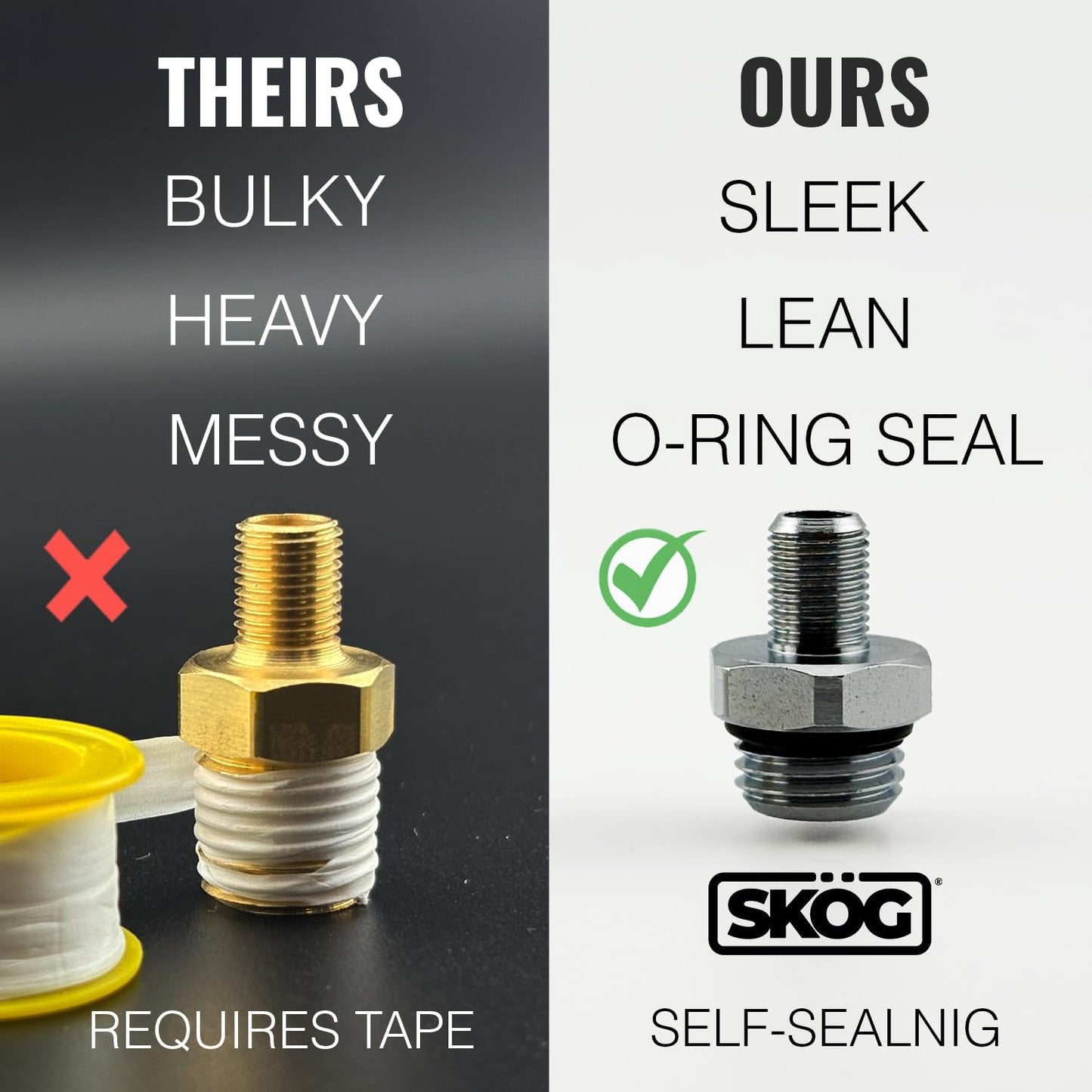 Self-Sealing Tire Inflator Adapter (1 Pack) – 1/4” NPT Male to Schrader Valve, Leak-Free O-Ring, No Tape Needed