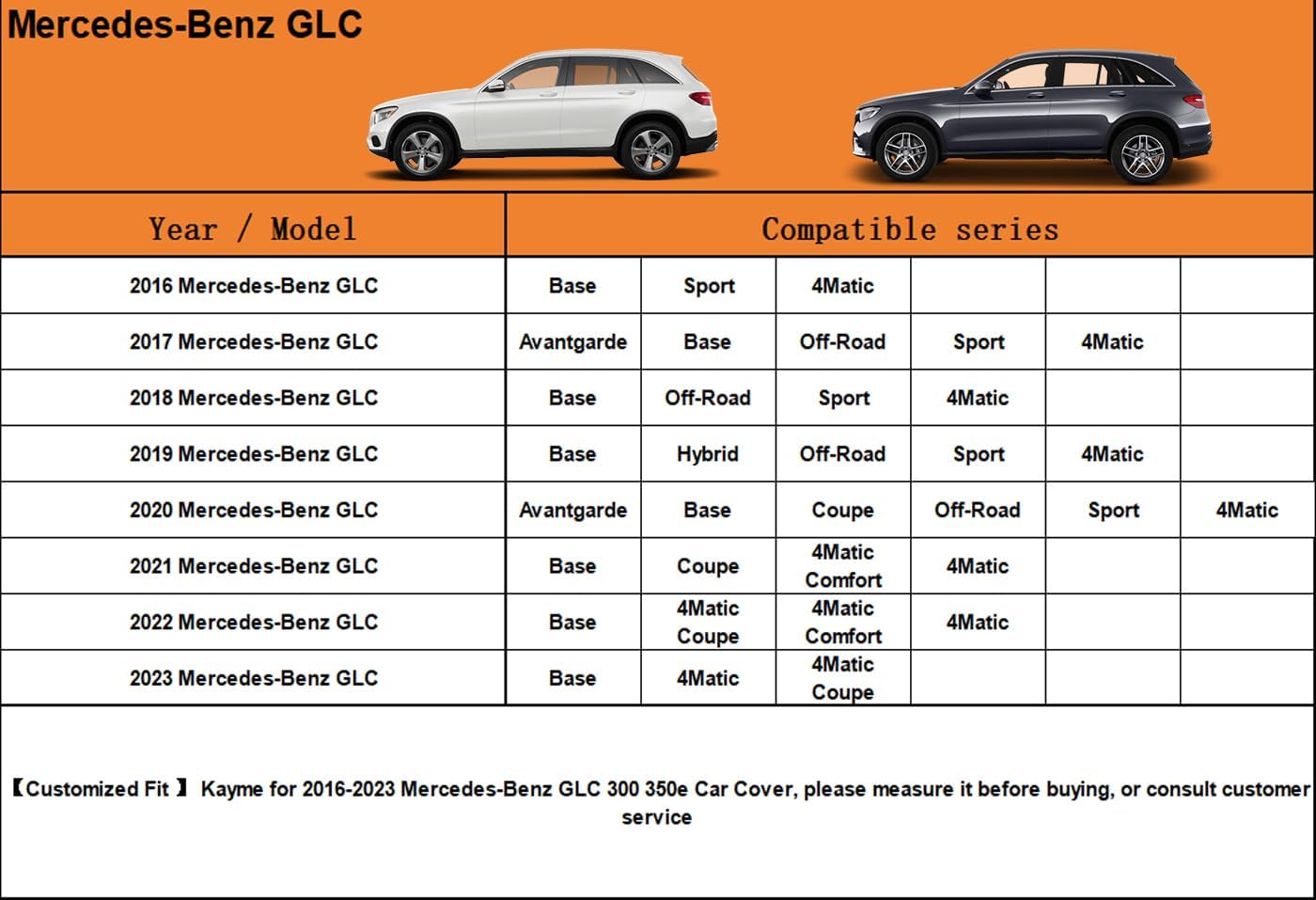 Kayme 7 Layers SUV Car Cover Custom Fit for Mercedes Benz GLC 300 350e（2016-2025 Waterproof All Weather for Automobiles, Outdoor Full Cover Rain Sun UV Protection.