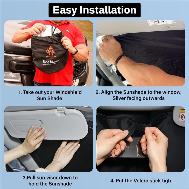 for Chevy Malibu 2016-2024 2025 Windshield Sunshade - EcoNour 240T Polyester Material Cars Sun Visor Reflector Blocks UV Rays - Foldable Sunshade Interior Protection - Chevy Malibu Accessories
