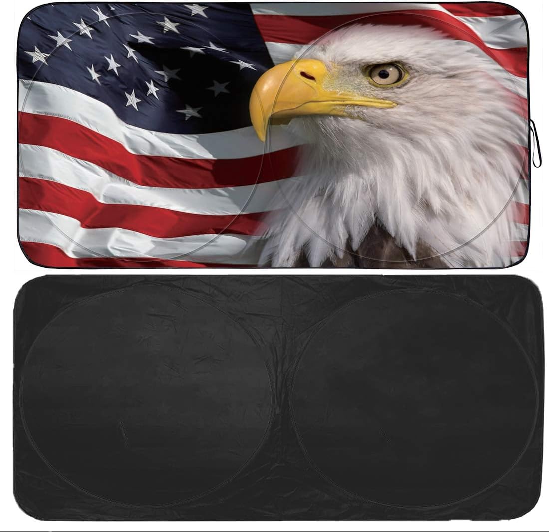 Gven Car Shade Patriotic Sun Shade with USA Flag Front Windshield Shade for Heat Protection Patriotic Car Accessories for Pickup Truck SUV (Flag, L)