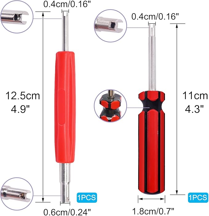 64PCS Tire Valve Stem Removal Tool Kit - 40PCS Tire Valve Cores, 20PCS Valve Stem Caps, 4-Way Valve Tool, Single and Dual Heads Valve Core Remover Tire Repair Tool