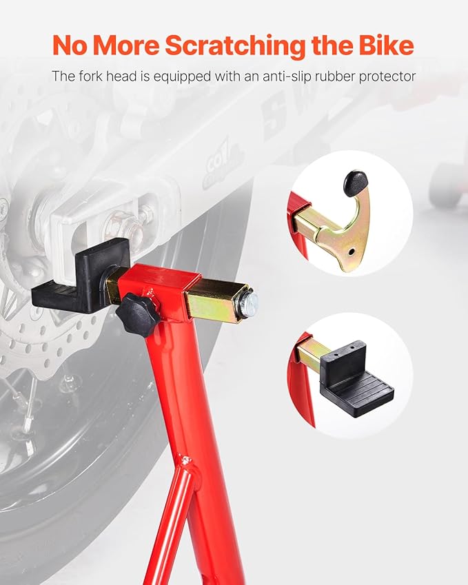 VEVOR Motorcycle Rear Wheel Stand, 850 LBS Load Capacity Heavy Duty Rear Wheel Stand with U + L Fork Swingarm Spool, Adjustabe Motorcycle Lift Jack Stand, for Suzuki Yamaha Honda Kawasaki, Red