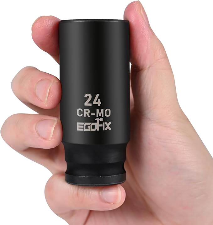 1/2" Drive Deep Impact Socket, 24mm Metric Socket, Axle Nut Socket CR-MO 6 Point for Easy Removal of Axle Shaft Nuts