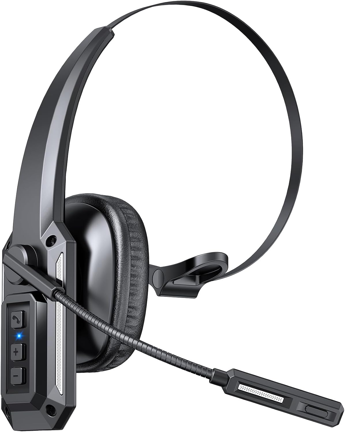 Bluetooth Headset, Trucker Bluetooth Headset with Noise Cancelling Microphone & Mute Button, 60Hrs Working Time, Wireless On-Ear Headphones with Mic for Work/Cellphone/Laptop/Office - Black