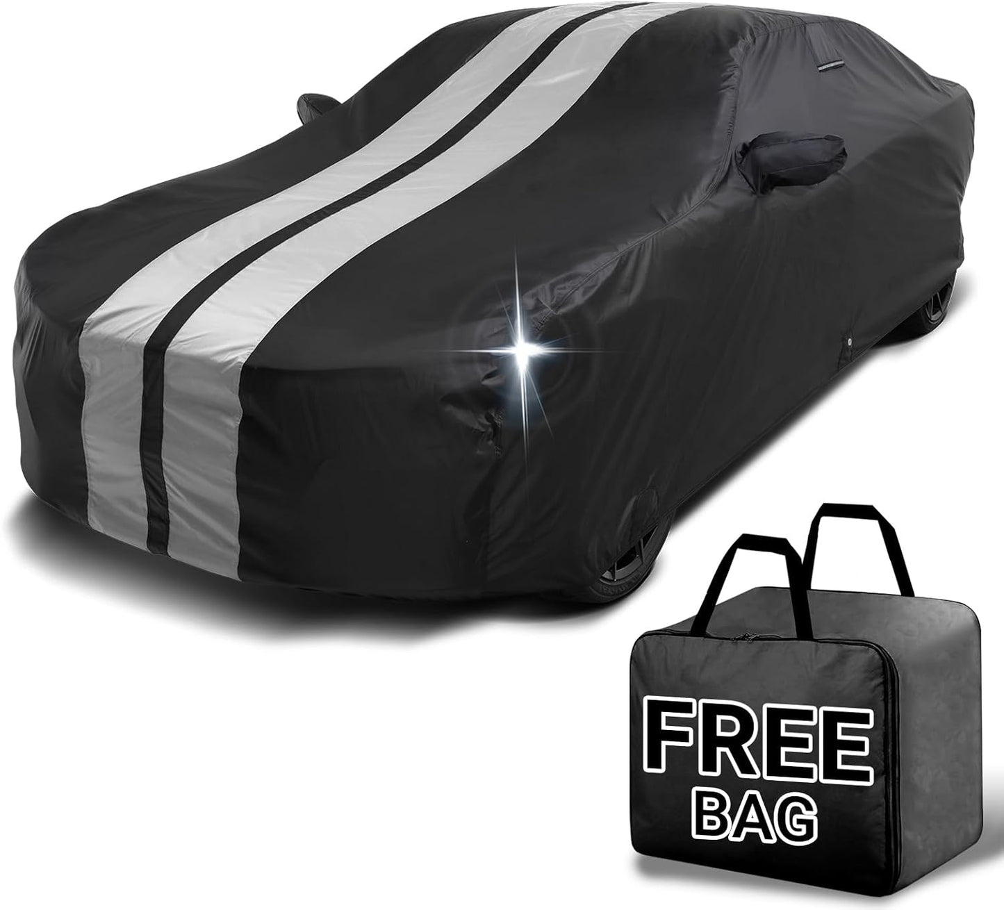 iCarCover Custom Car Cover for Buick Cascada (2016-2019) Waterproof All-Weather Rain Snow UV Sun Protector Full Exterior Indoor Outdoor Car Cover (Stripe - Black/Gray)