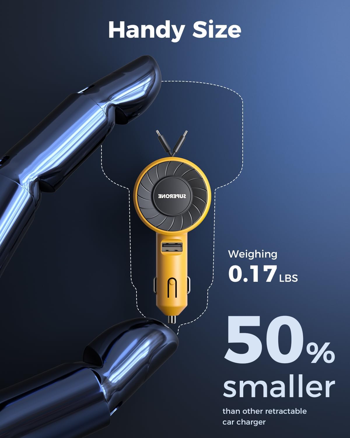 SUPERONE 3-in-1 Car Charger with Retractable Cords, USB C Charger Car Adapter Compatible with iPhone 16/15/14/13/12/11 Pro Max Samsung Android Phones