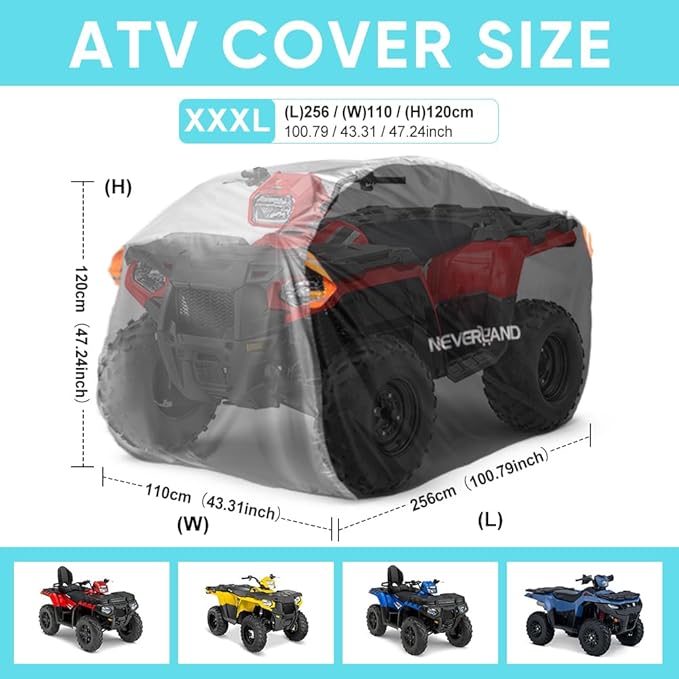NEVERLAND ATV Cover Waterproof Heavy Duty XXXL Universal Quad Cover Outdoor Storage Cover 4 Wheeler Rain Cover All Weather for Polaris Sportsman Yamaha Honda Kawasaki Quad Bike