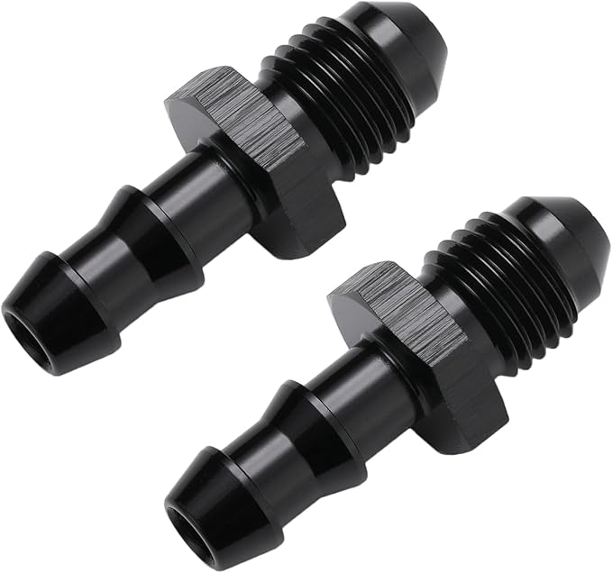 4AN Male Flare to 1/4 Hose Barb Straight Fitting Adapter Aluminum Black 2PCS