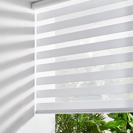 Persilux Cordless Zebra Blinds for Windows Shades (35.5" W x 72" H, White) Dual Layer Fabric Light Control for Day and Night Room Darkening Sheer Roller Shades for Home, Bedroom and Office